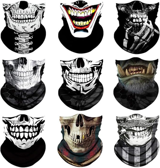 9 Pcs Neck Gaiter Face Mask Men Women Sun UV Protection Seamless Skull Bandanas Seamless Bandana Rave Face Cover Scarf Mask