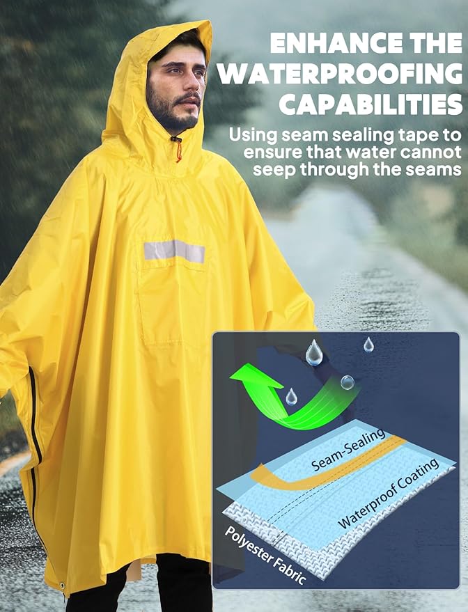 ANYOO Hooded Rain Poncho for Adults Waterproof Lightweight Rain Coat for Men Women Reusable Rain Jacket for Emergency Outdoor