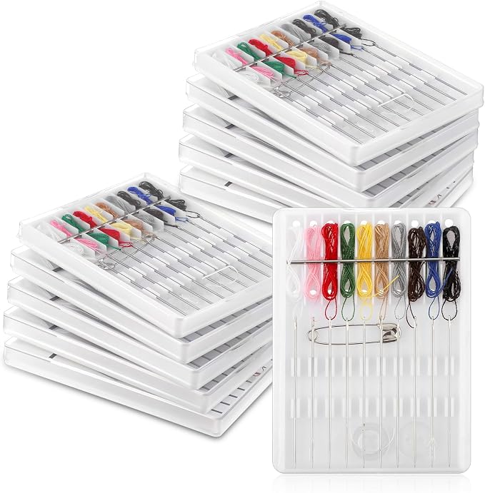 36 Boxes Mini Sewing Kit Bulk Easy Pre Threaded Needle Kit Travel Sewing Threaded Needle Holder Small Home Travel Box with Pin Button, Assorted Colors ﻿