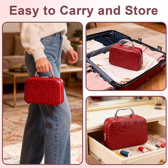 40Pcs Steel Needles for Hand Sewing, Big Eye Steel Sewing Needles Kit with Case, Portable DIY Craft Kits for Adults, Beginner, Emergency,Home,Travel (Red)