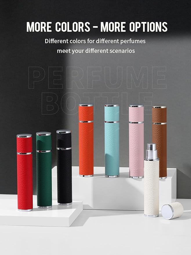 10ML Genuine Leather Atomizer Sprayer for Perfume - Portable Mini Cologne Sprayer for Woman Man - Perfume Travel Refillable Bottle,Travel Essential Fragrance Spray Bottle (White)