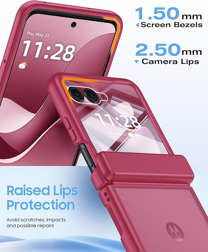 for Motorola Razr Ultra 2026 Case/Razr Ultra 2025 Case with Hinge Protection, Screen Protector, Skin Feel Translucent Frosted, Shockproof Slim Cover for Razr Ultra 2026/2025 -Rose Red