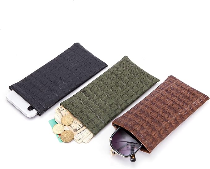 TRIUMPH VISION Squeeze Leather Sunglasses Pouch - 3 Pack Glasses Case Soft Eyeglass Sleeve Pouch Holder