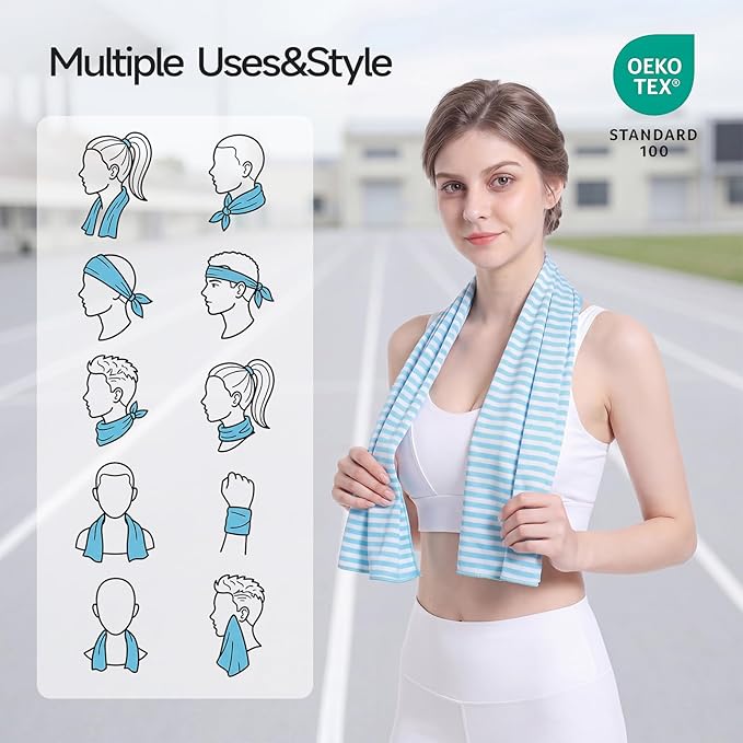 RDEKISS 4 Pack Cooling Towels (40"x12"), Soft Breathable Chilly Towel, Ice Towel, Microfiber Towel for Yoga, Sport, Running, Workout, Gym, Fitness, Workout & More Activities - Blue