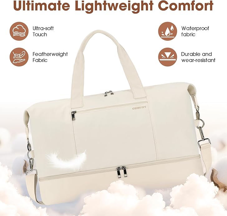 Women's Weekender bag Travel Duffel Bag with Shoe Compartment 21-inch Airline-Approved Carry-On, 2-Piece Overnight Bag Set Personal Item Luggage