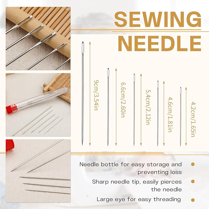 SHWAKK 37 PCS Travel Sewing Kit, Big Eye Steel Sewing Needles Kit, Steels Needle for Hand Sewing with Thimble, Threader, Thread Rippers for Beginner Traveler and Clothing Repair