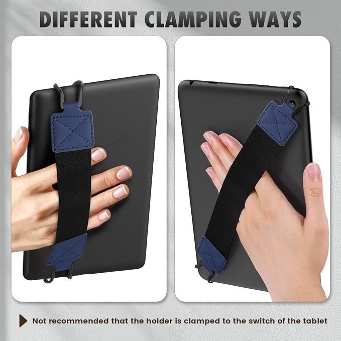 MoKo Security Hand-Strap for 9-11 Inch Tablet, iPad/iPad Pro/IP-ad Air/Kindle Fire HD/Samsung, High-Elasticity Versatile Hand Strap Lightweight Finger Grip Holder, Black Belt, Indigo