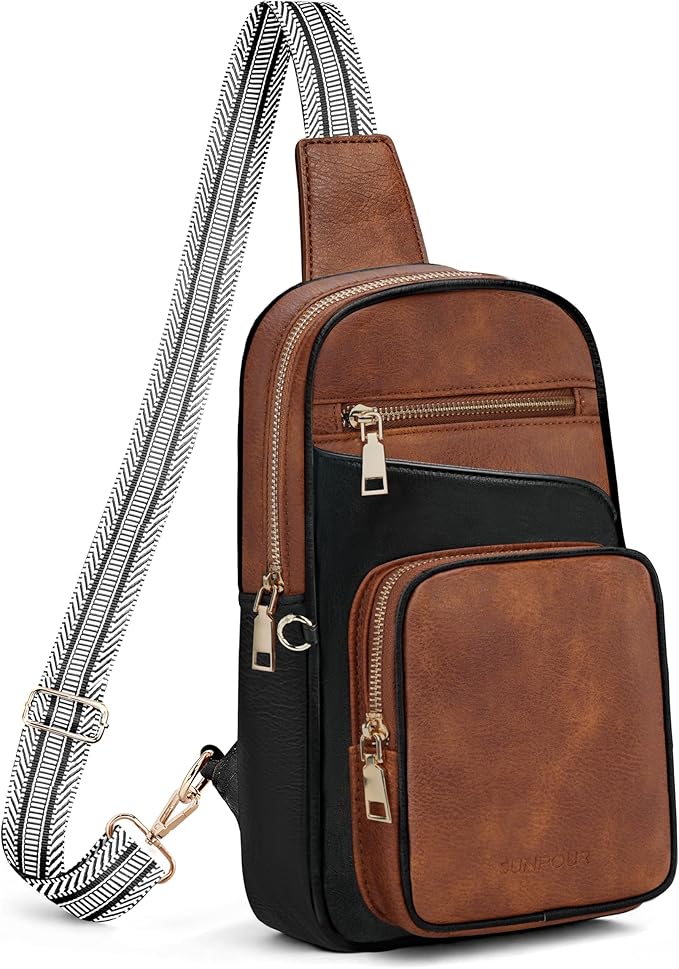 Anti Theft Crossbody Bags for Women,RFID Sling Bag Travel Purse,Vegan Leather Cross Body Purses Chest Bag for Travel(Black+Brown)