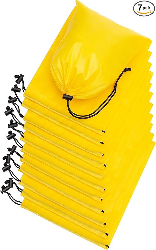 PALTERWEAR Drawstring Pouch (7 x 9 Inch, 12 Pack, Yellow) Nylon Cinch Bag with Toggle for Travel, Gym and Storage