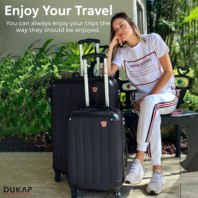 DUKAP INTELY Hardside Luggage Set with Spinner Wheel | Spacious Traveling Suitcase, Travel Suitcases with TSA Lock and Ergonomic GEL Handle | 2 Piece Set (20"/28") | Black