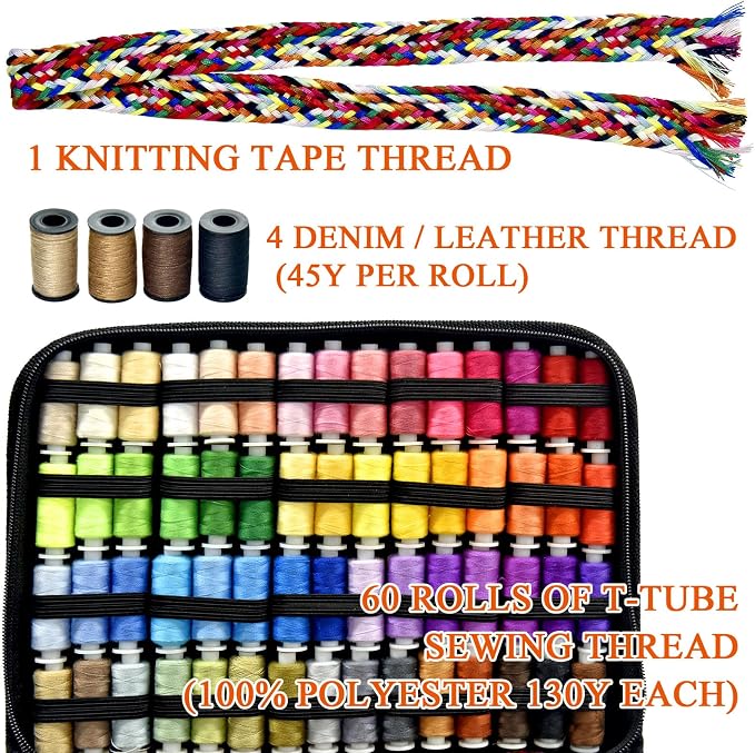Sewing Kit with Case Portable Sewing Supplies for Home Traveler, Adults, Beginner, Emergency, Contains 60 Sewing Thread, Scissors, Needles, Measure etc
