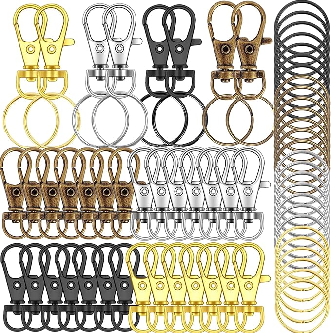 HXSEMAYIG 100PCS Keychain Hooks with Key Rings.. Metal Swivel Lobster Claw Clasps, for Keychain Clip Lanyard, Jewelry Making, Crafts