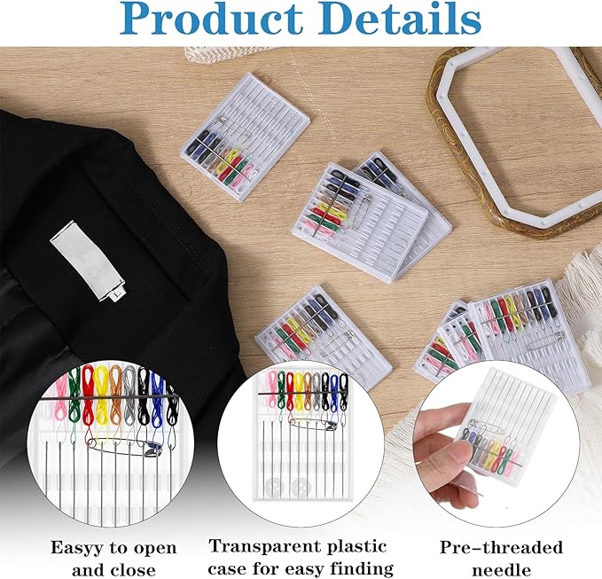 AojSup 60 Boxes Quick Fix Sewing Kit Pre Threaded Needle Travel Kit Personal Needle and Thread Mending Sewing for Christmas Cloth Repairing Home Necessities(Assorted Color,10 Threads)