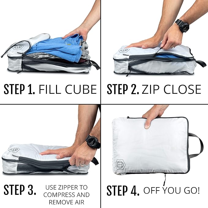 Extra Large Compression Packing Cube 6 Piece Set for Travel and Check Luggage by TRIPPED Travel Gear