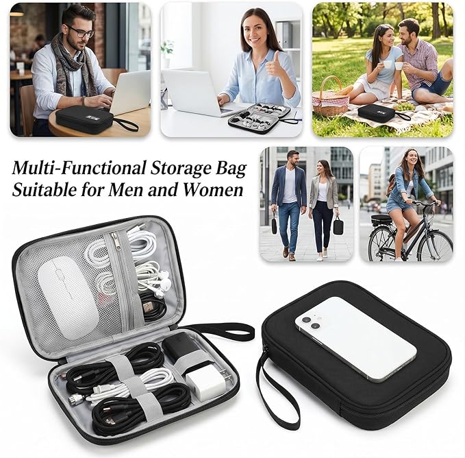 Electronics Organizer Travel Case with 6 Cable Ties, Travel Cord Organizer, Portable Waterproof Cable Organizers Storage Bag Charger Cord Organizers for Charger Phone Earphone Electronic