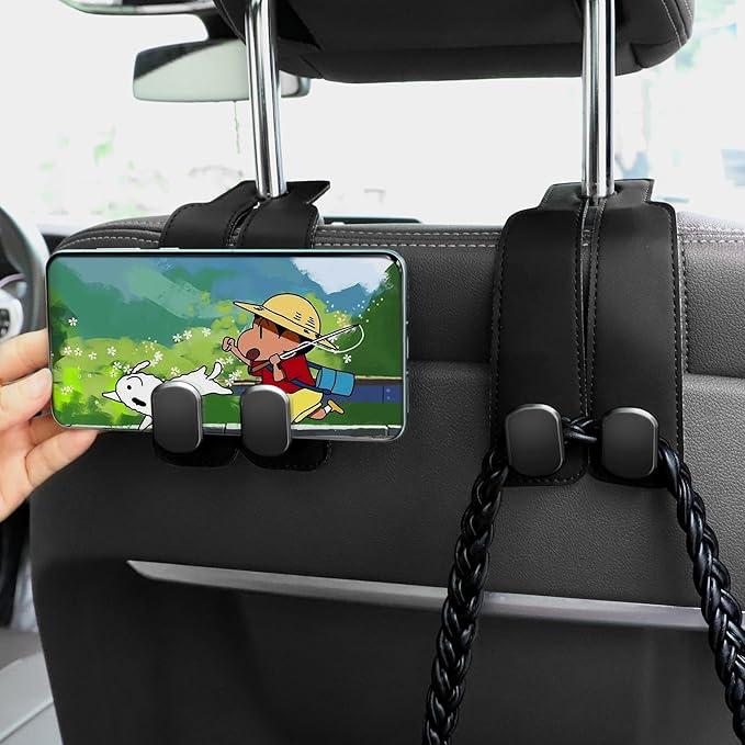 Amelity Car Seat Headrest Hooks for Bags Purses Groceries, 2 Pack Black