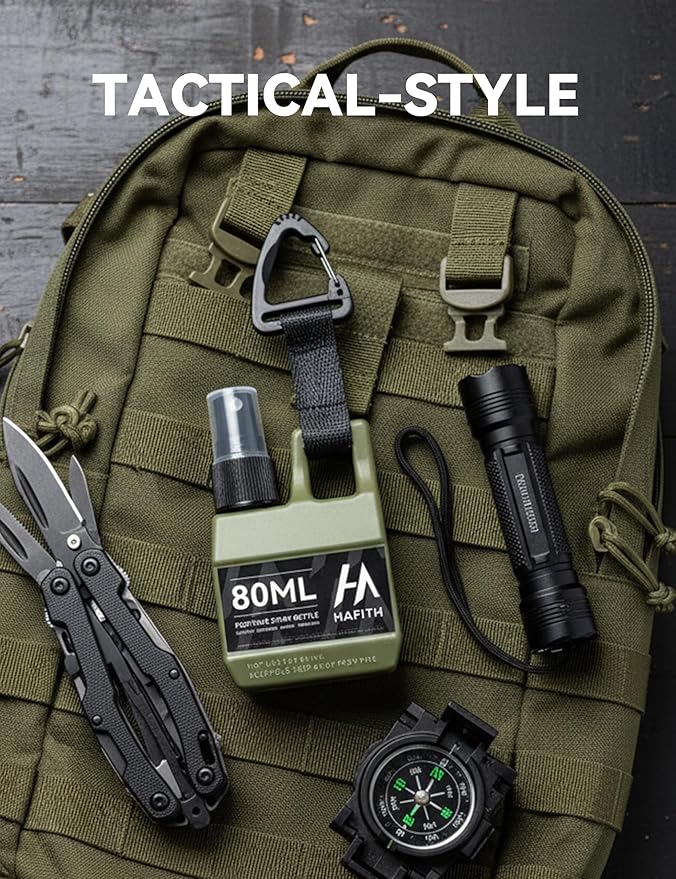 4 Pack Mini Spray Bottles with Hanging Buckle, 2.7oz/80ml, Fine Mist Mini Empty, Travel Spray Bottles, Leak Proof, With 2 Pack Survival Paracord Bracelet, Perfect for Camping, Hiking, Fishing