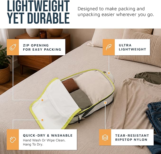Large Compression Packing Cubes for Travel-Packing Cube Luggage Organizers 7 Piece Set for Checked Luggage-Ultralight, Expandable/Compression Bags by TRIPPED Travel Gear (White/Green)