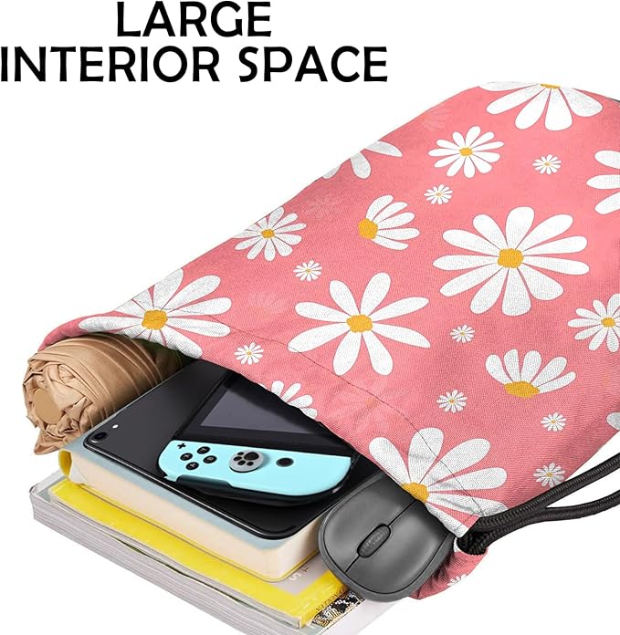 Drawstring Backpack for String Bag Waterproof Cute Sports Beach Swimming Travel (13"×17")-Daisy
