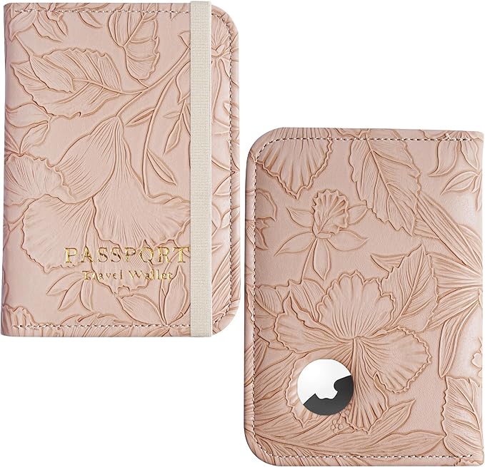 lizimandu Passport Holder with Airtag Slot, Airtag Passport Wallet for Men Women, Slim Leather Passport Holder Case Family for Travel Anti-Lost(1-Carved Brown)