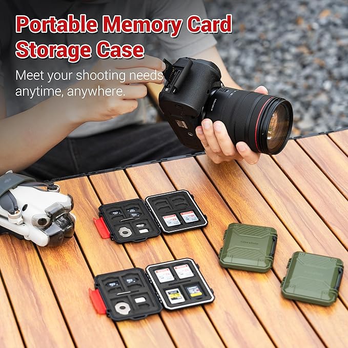 IP67 Waterproof Memory Card Case, Slim Anti-Shock SD TF Card Holder Carrying Case Organizer for 8 SD/SDHC/SDXC Cards, 12 MicroSD/MicroSDHC/MicroSDXC/TF/MSD Cards, 2 Nano SIM Storage - Green