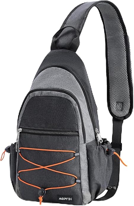 AGPTEK Sling Bag for Men Women, RFID Crossbody Daypack with Water Bottle Holder, Large Capacity EDC Chest Bag for Travel Day Trip Hiking Gym Cycling, Grey