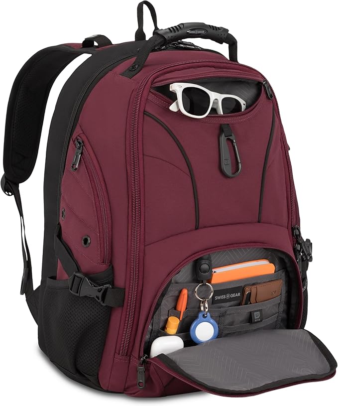 SWISSGEAR Sion 2-Piece Travel Set, Softside Expandable Carry-On Spinner Bundled with 1900 ScanSmart 17" Laptop Backpack with RFID Blocking & Tech Organization, Merlot