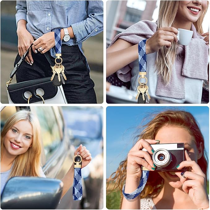 Fishent Stretchy Wristlet Keychain, Cute Key Chain, Woven Wrist Lanyard for Car Keys with 3 Keyrings and D-ring for Women Men