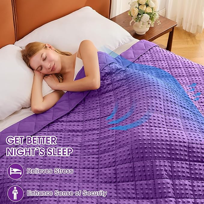 Purple Weighted Blanket for Adults 12lbs, 48"x72", Twin Full Size Cooling Minky Heavy Throw Blanket for 110-130lbs, Soft Winter Thick Big Blankets Weighted Comforter Gifts for Sleeping