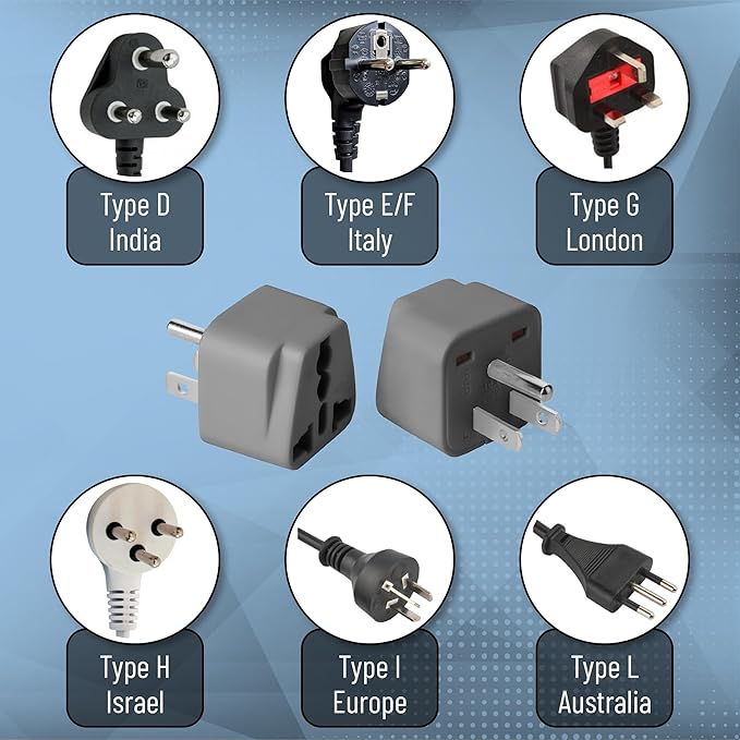 Bates- UK to US Plug Adapter, 2 Pack, Gray, EU to US Plug Adapter