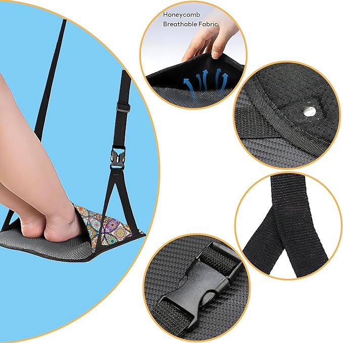 Foot Hammock for Plane Travel Essentials Relax Your Foot Rest for Airplane Gadgets Adjustable Airplane Travel Accessories for Flight Essentials,Office,Desk (Datura, 2 Pack)