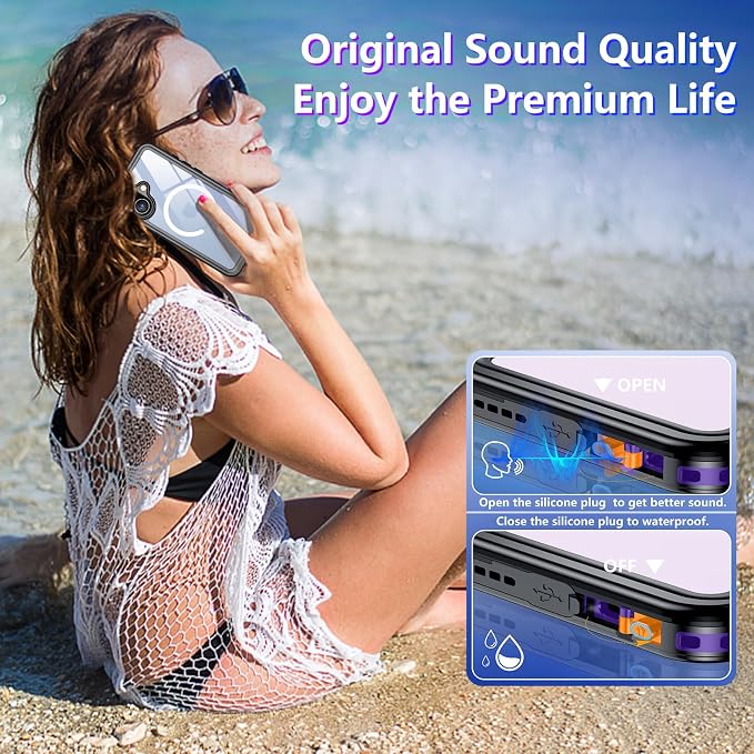 Magnetic Compatible with iPhone 17 Case,Waterproof Built-in Screen & Camera Protector IP68 Underwater Full Body 17FT Military Dropproof Shockproof Phone Case 6.3"-Mag/Blue