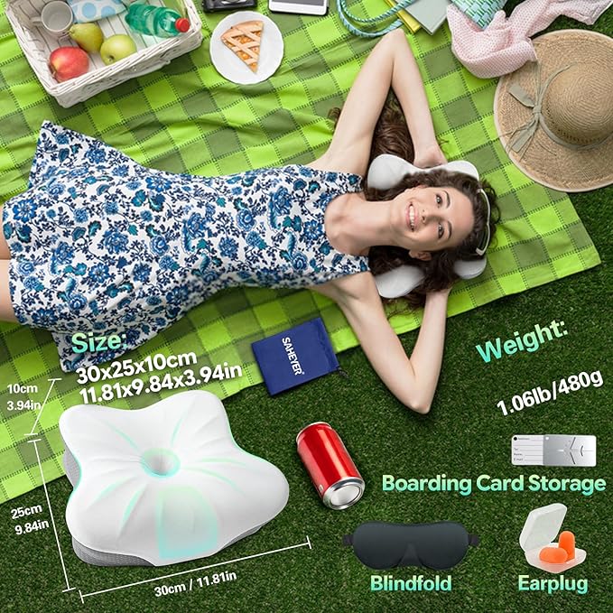 SAHEYER Memory Foam Camping Pillow, Travel Pillows for Sleeping, Cervical Neck Support Camping Gear Accessories - Small Pillow Travel Essentials for Sleep, Backpack, Hammock, 11.81x9.84x3.94 in, Gray