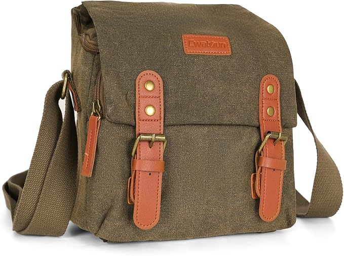 Cwatcun Small Camera Bag Compact Canvas Camera Messenger Bag, Digital Camera Shoulder Case, Travel Photography Bag for Canon, Nikon, Sony, Fuji DSLR/SLR/Mirrorless Cameras, Lens and Accessories