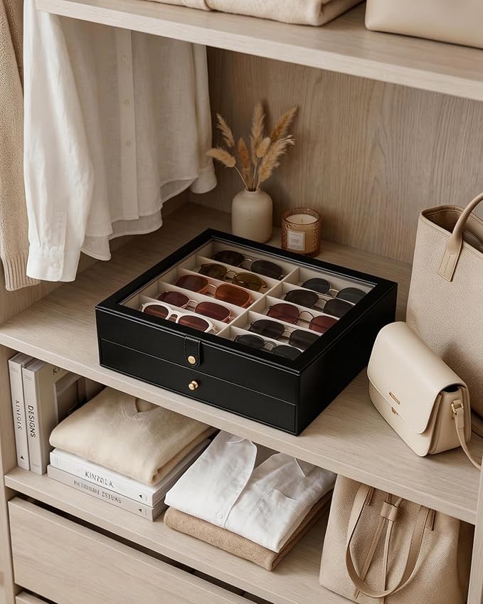 Lolalet 10/20 Slots Sunglasses Organizer Box, Eyeglasses Eyewear Holder Case for Multi Pairs Collection