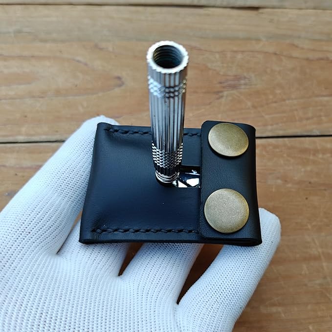 Handmade Leather Safety Razor Cover, Double Edge Head Case, Travel Protection Accessory (Black)