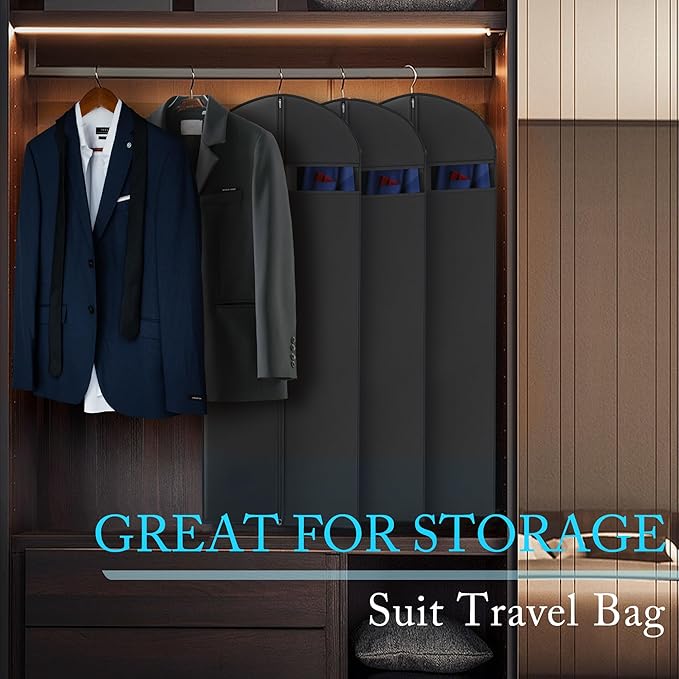 Hleelomi 60-inch Suit Bag Garment Bag for Travel and Storage, Garment Bags for Hanging Clothes with Zipper and Visible Transparent Window,1 Pack，Black