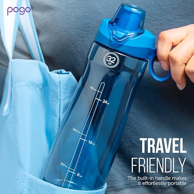 Pogo BPA-Free Tritan Plastic Water Bottle with Chug Lid, 32 Oz, Pink.