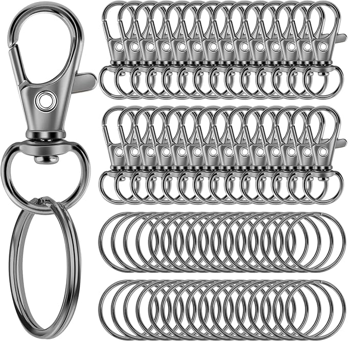 60PCS Keychain Making Kit, Including 30PCS Keychains Clips Hooks and 30PCS Key Chain Rings, Lobster Claw Clasps with Keychains Rings Accessories for Crafts, Gun Black