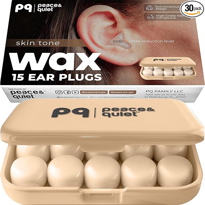 Peace&Quiet PQ Silicone Ear Plugs for Sleeping - 15 Wax Earplugs for Sleep and Swimming Ear Plugs, Soft Ear Covers for Sleeping and Water, Noise Cancelling 32Db, (15 Pillows), Skin Tone