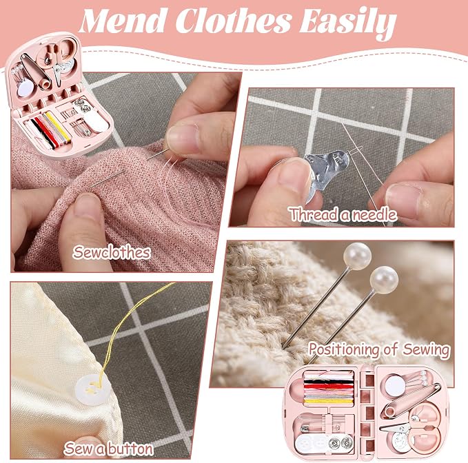 Tyqour Mini Sewing Kit Travel, Emergency Small Sewing Kit, Needle and Thread Kit Deluxe 5th Gen Square Soft Pink, Portable Essentials for Quick Repairs