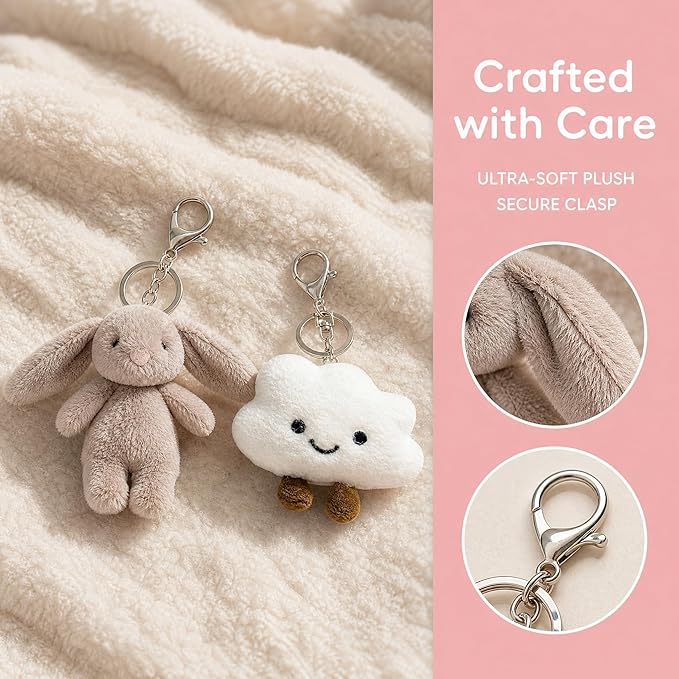 Miokkley Cute Bunny Plush Keychain for Backpack, 3.5" Inch Mini Rabbit Keychain Purse Charm Pendant Gift for Women
