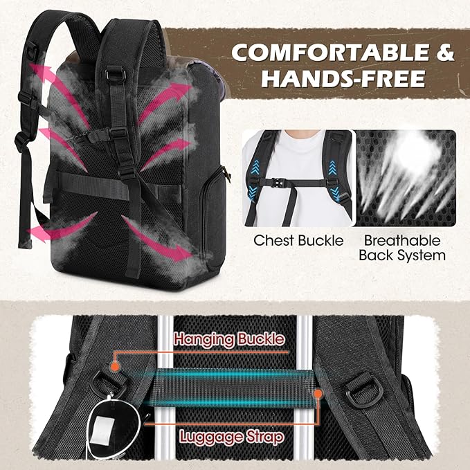 RAINSMORE Camera Bag Professional for DSLR/SLR Mirrorless Waterproof 15.6 Inch Laptop Photography Backpack with Side Access Rain Cover Tripod Holder Large Anti-Theft Camera Backpacks for Photographers