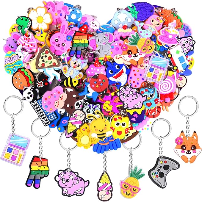 50Pcs Random Different Keychains Cute Keyring Bulk for Party Favors Classroom Prizes Students Incentives