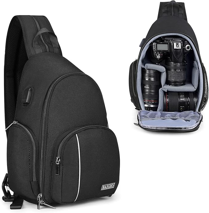 BAIGIO Camera Sling Bag Small Camera Backpack for Photographers,Water-resistant Camera Crossbody Bag Travel Caemra Backpack for DSLR SLR Mirrorless Camera