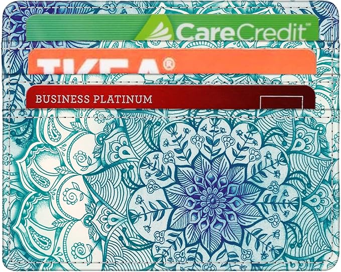 FINTIE Slim Minimalist Front Pocket Wallet, RFID Blocking Credit Card Holder Card Cases with ID Window for Men Women, emerald Illusions