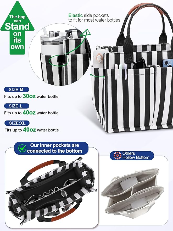 FIORETTO Womens Canvas Tote Bag Purse with Individual Compartment, Zipper Top, Reinforced Bottom & Luggage Sleeve