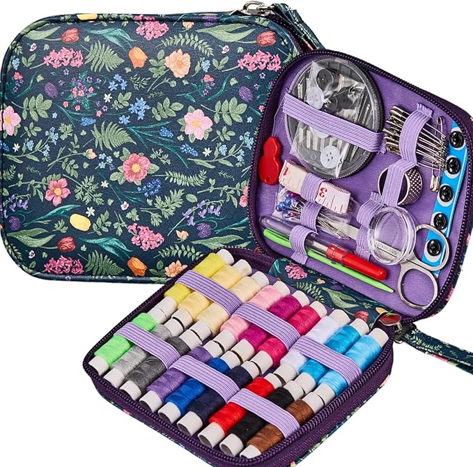 Bobode Travel Floral Basic Sewing Kit for Adults | Printing Tulips Pattern Sewing Kit with Sewing Thread,Professional Sewing Supplies for Beginners,Emergency,Arts Craft DIY