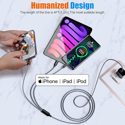 Xnewcable Multi Charging Cable 6ft 2Pack 3 in 1 Charger Cord, Multiple Rapid Nylon Braided Cable USB Charging Cable Multi Phone Charger Cord with Type C Micro Lightning USB Connectors for Cell Phones