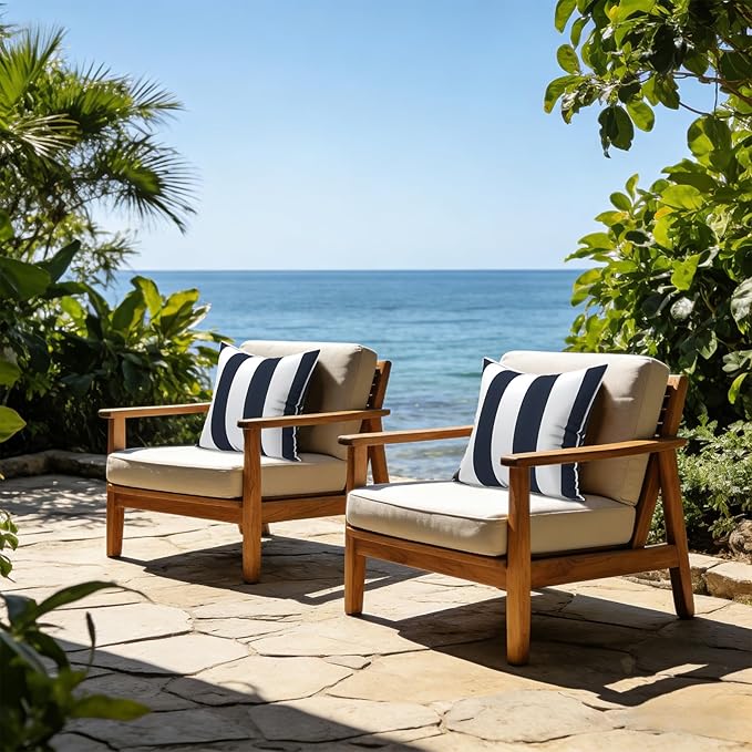 LVTXIII Outdoor Throw Pillows 18x18 Patio Waterproof Square Pillows with Piping Fade Resistant Accent Pillow for Spring Summer Garden Decoration, Set of 2, Cabana Navy
